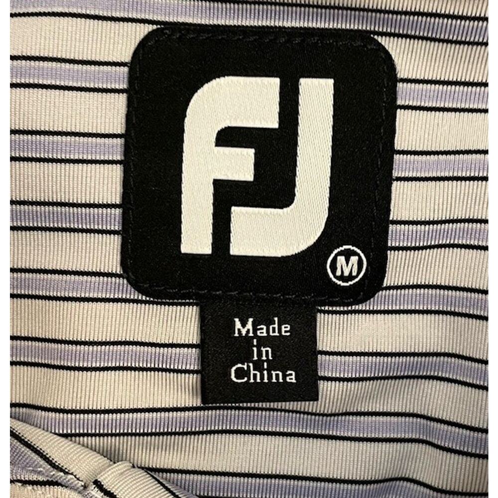 Footjoy Golf Polo Shirt M Purple White Striped Performance Preppy Short Sleeve - Picture 2 of 6